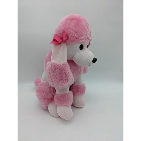 Kelly toy pink white poodle dog plush 15" sitting pink bows - Picture 3 of 11